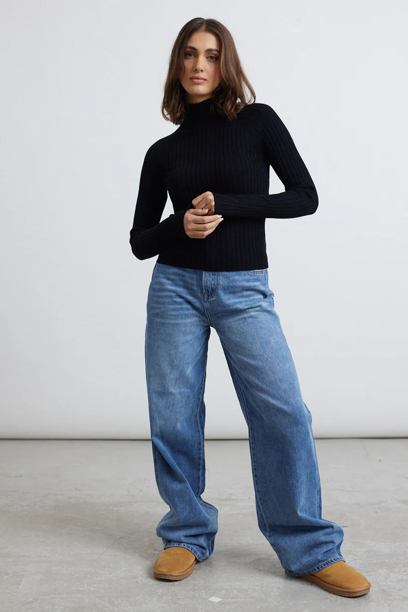 Pull over longsleeve rib zwart