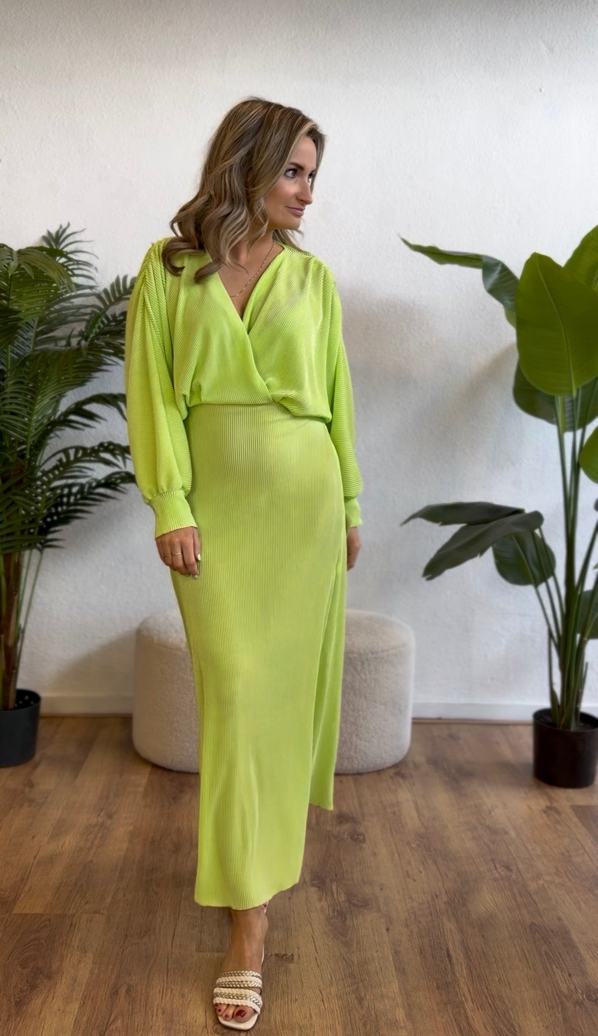 Plissé maxi dress groen