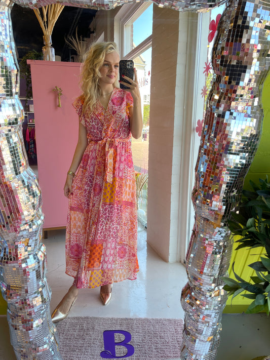 Maxi jurk print roze