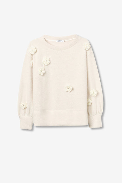 Zachte ecru trui met bloemen details