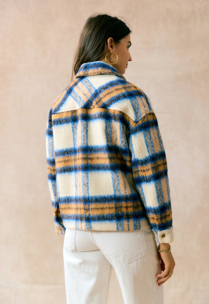Geruite herfst jas blauw/beige
