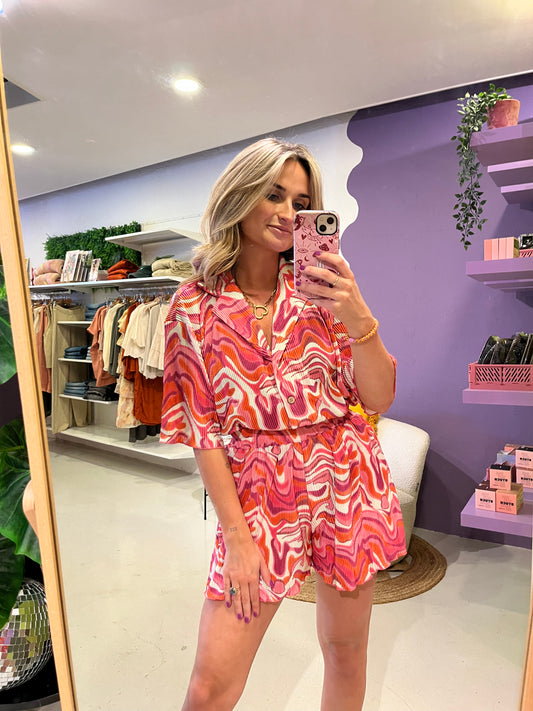 Plissé wavy blouse roze