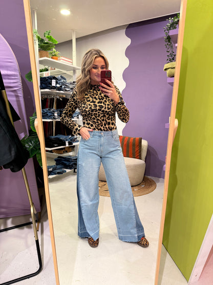 Wijde jeans met contrasterende denim