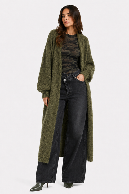 Lang fluffy vest khaki groen