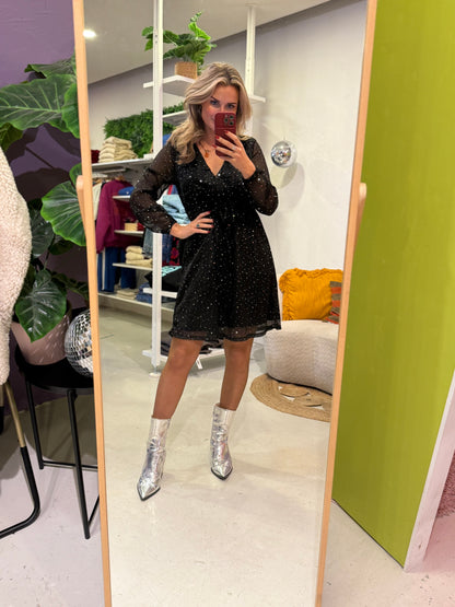 Glitter jurk a-lijn zwart