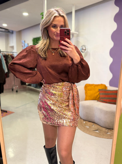 Pailletten rok rosé goud