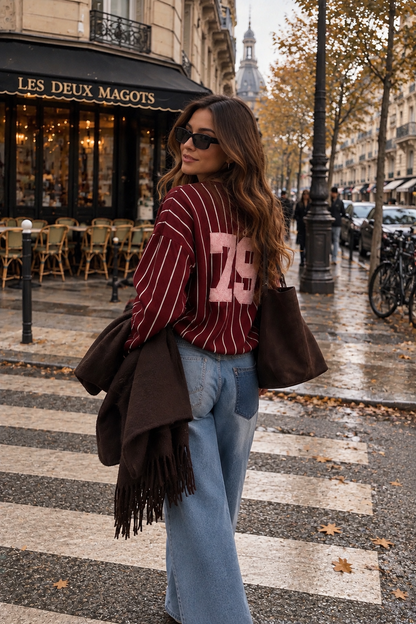 LA trui bordeaux/roze gestreept