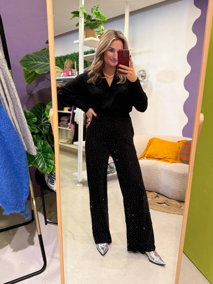 Zwarte rechte glitter broek