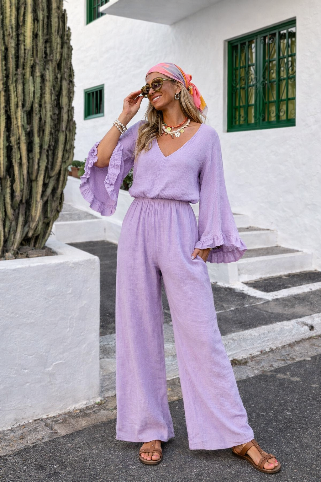 Mousseline katoen jumpsuit lila