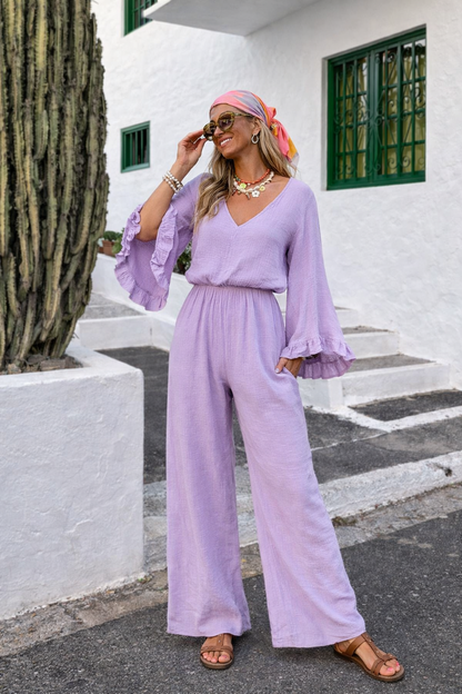 Mousseline katoen jumpsuit lila