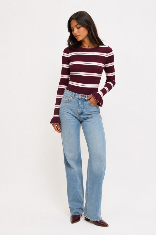 Striped longsleeve paars/bordeaux