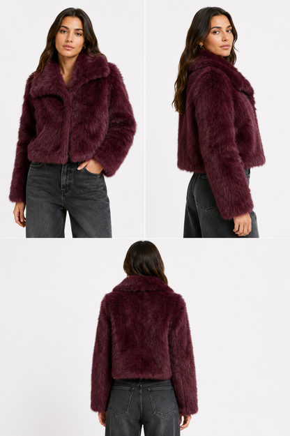 Korte bordeaux faux fur jas