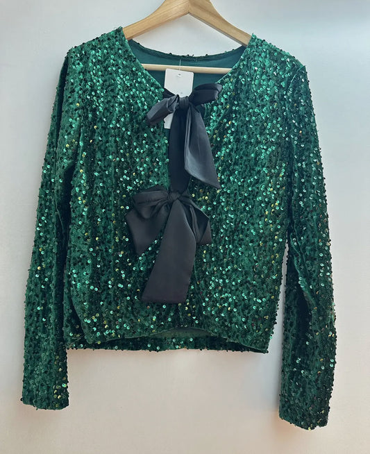 Glitter top met strikken groen