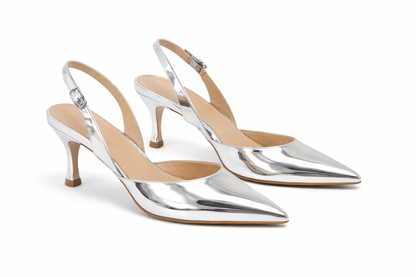 Silver slingback heels