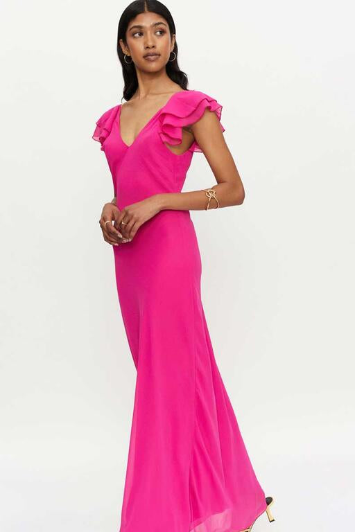 Lange jurk roze met ruffles