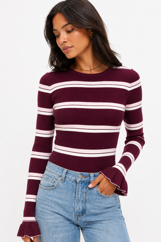 Striped longsleeve paars/bordeaux