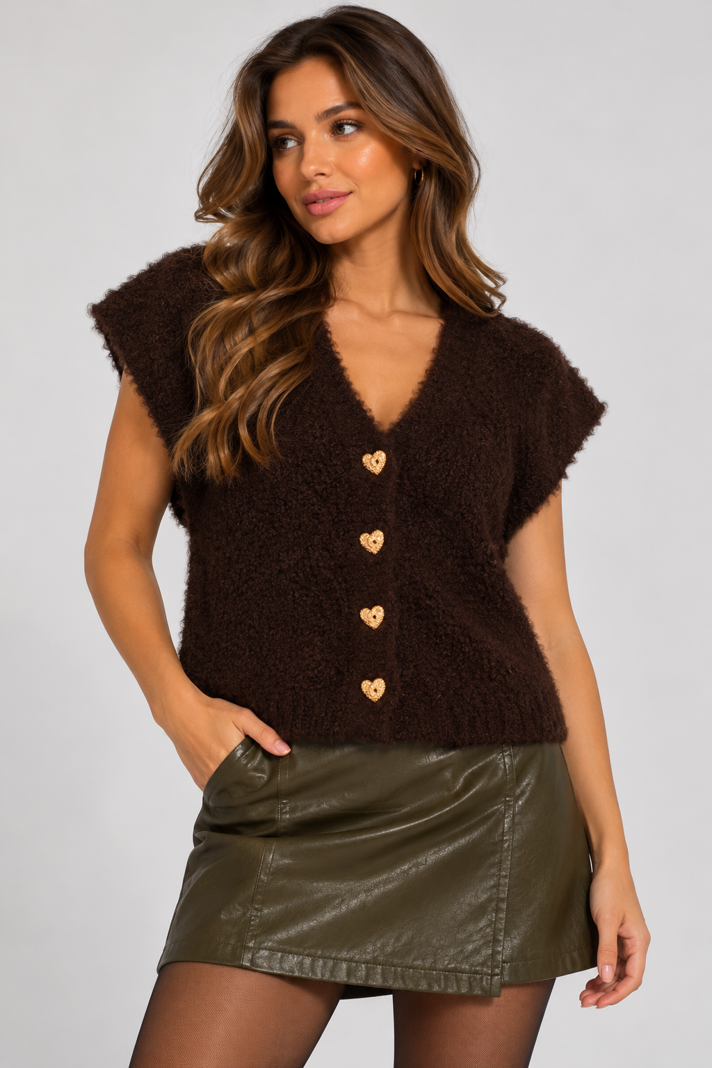 Knitted cardigan rochelle dark brown