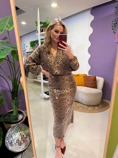 Leopard pailletten rok met split