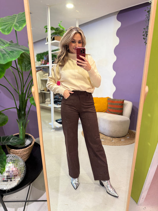 Suedine broek camel