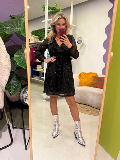 Glitter jurk a-lijn zwart