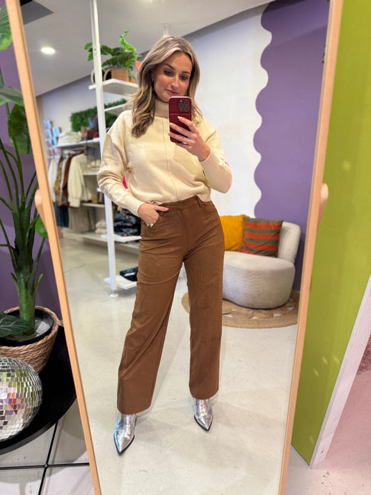 Suedine broek camel