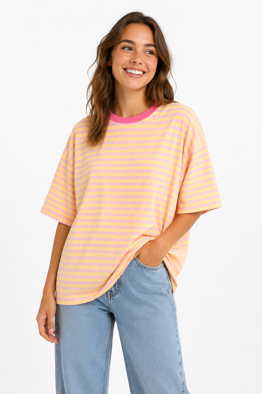 T-shirt streepjes geel/roze