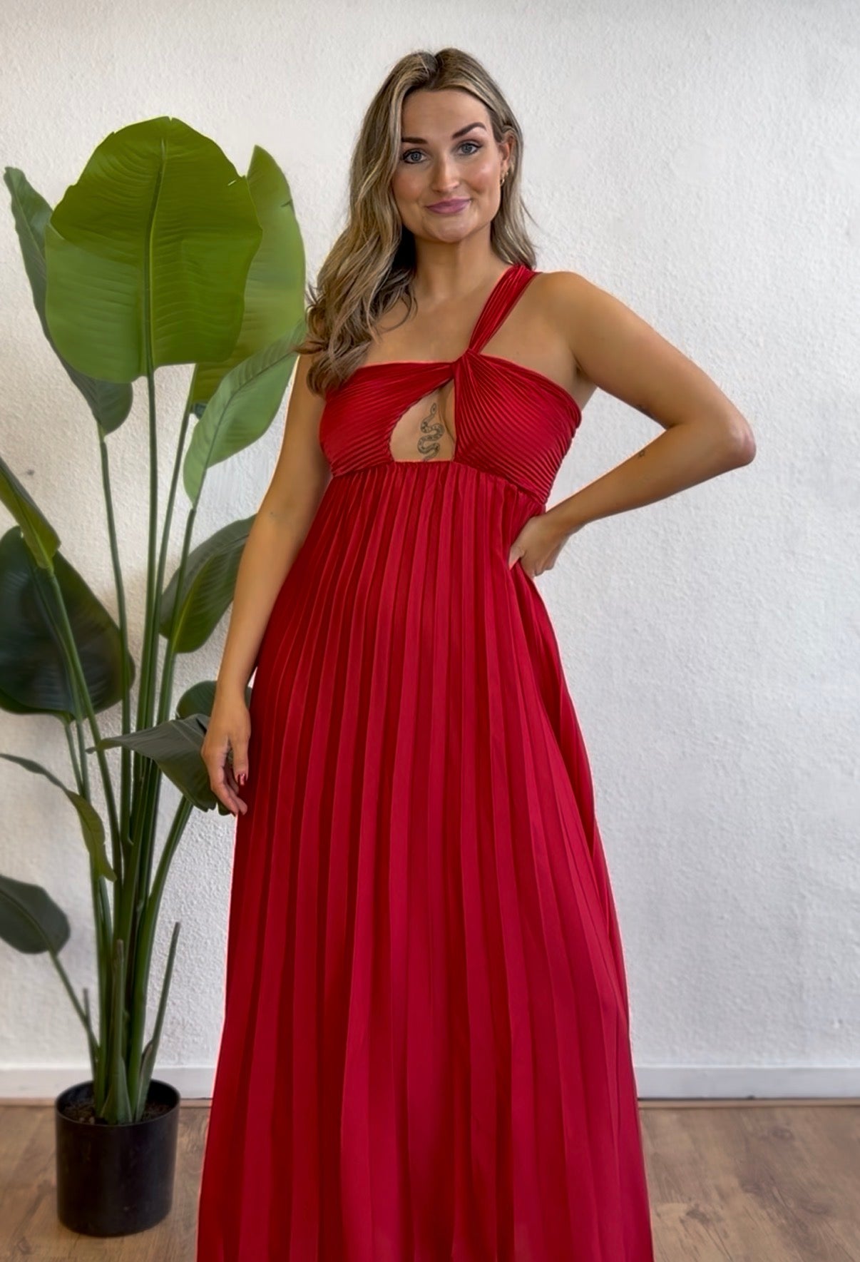 Lange plissé jurk rood