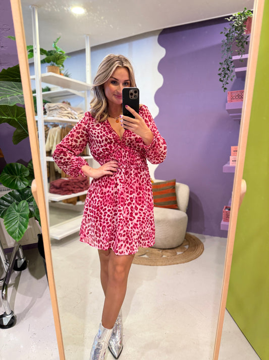 Leopard jurk rood/roze