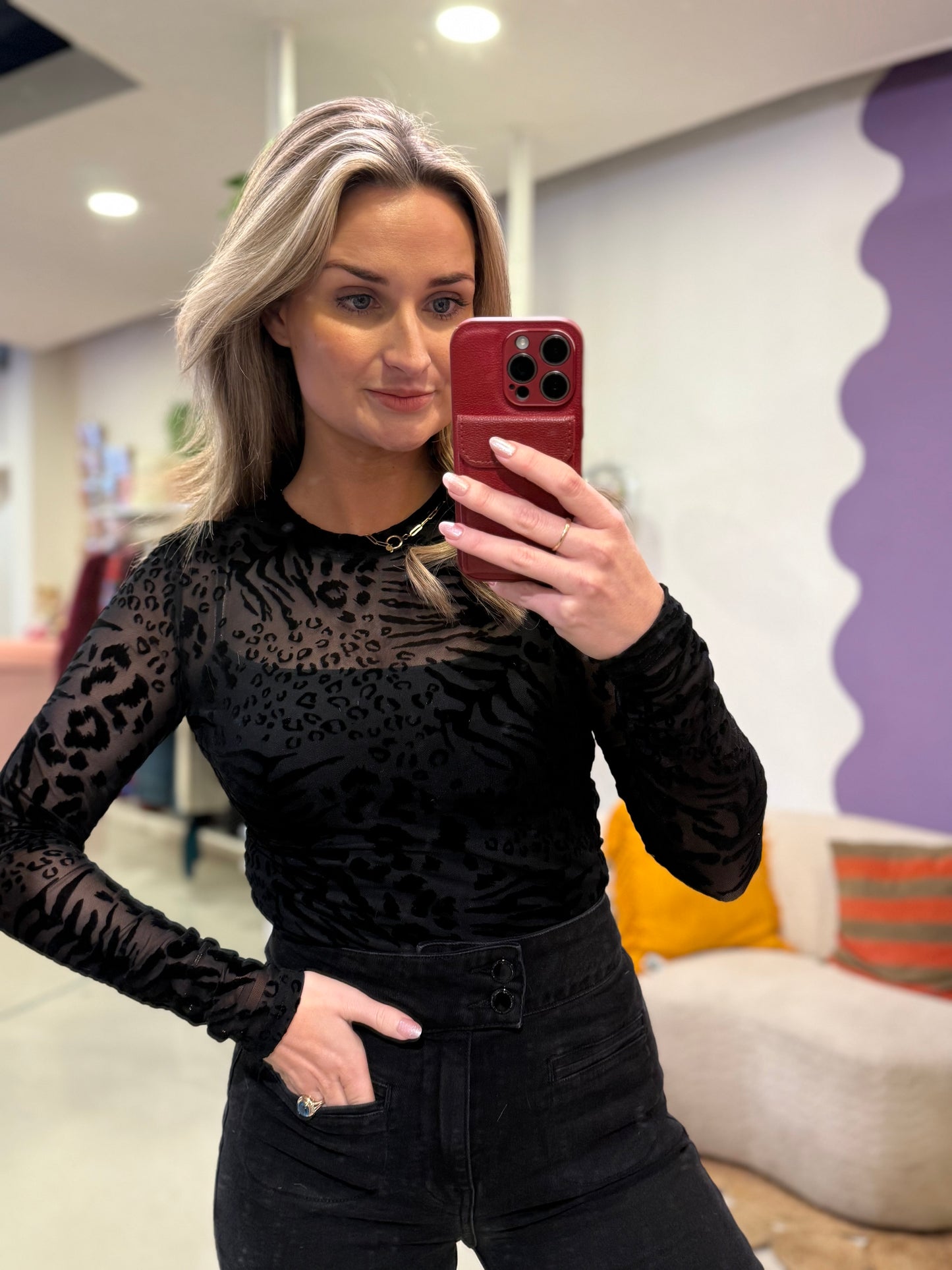 Mesh body leopard zwart