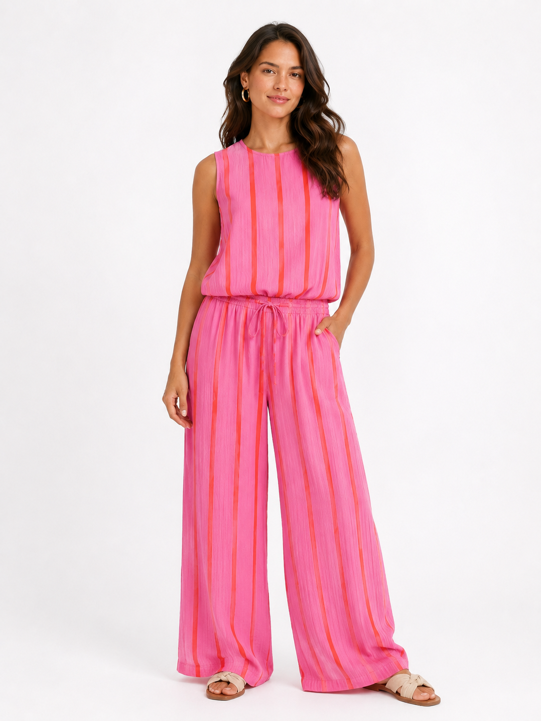 Mousseline katoen broek roze/rood