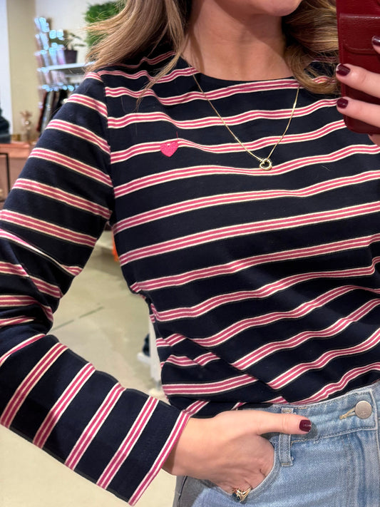 Longsleeve met streepjes navy , pink