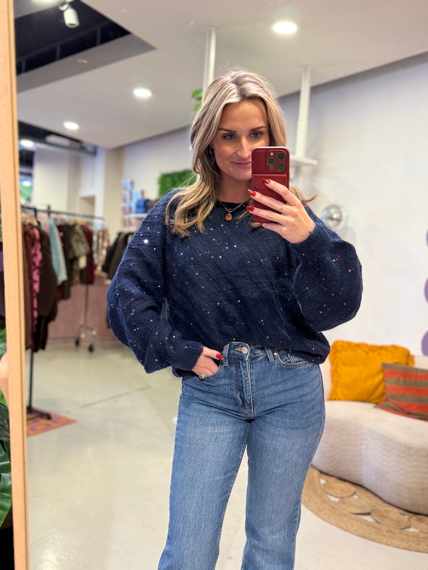 Navy pailletten trui