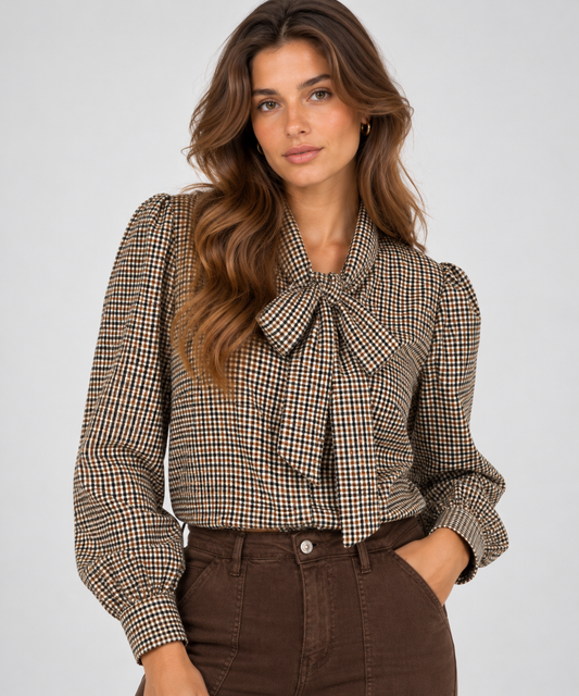 Geruite Blouse met Strik