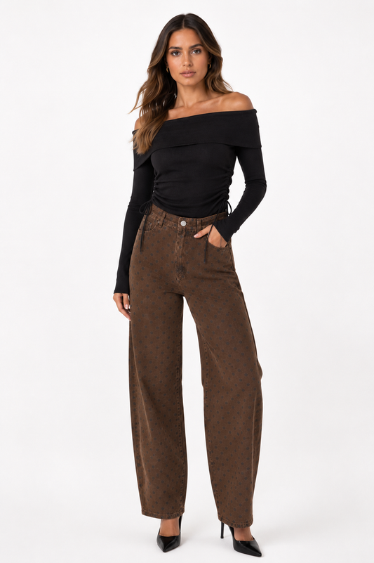 Bruine polkadot jeans