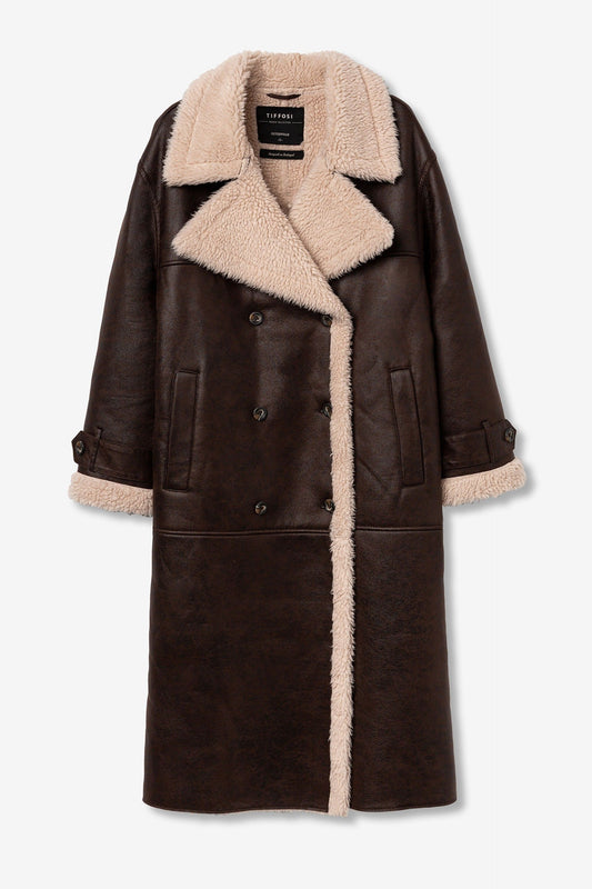 Lange lammy jas donker bruin