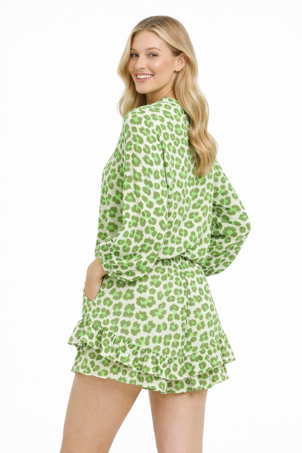 Leopard groene short