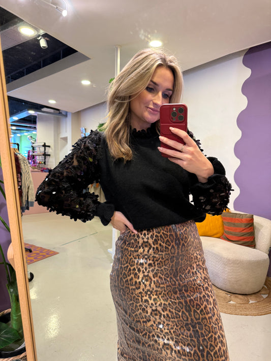 Zwarte trui met glitter blouse mouwen