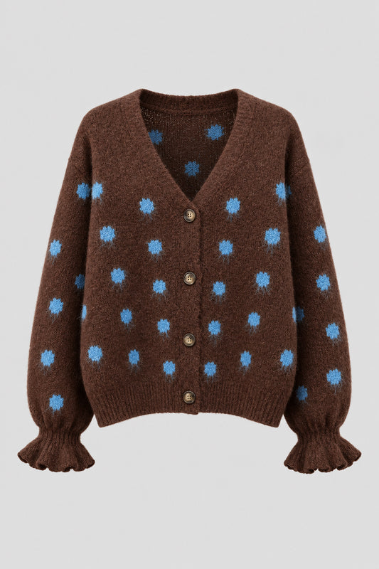 Bruin vest met blauwe polkadot