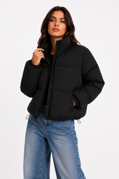 Puffercoat zwart strass glitter
