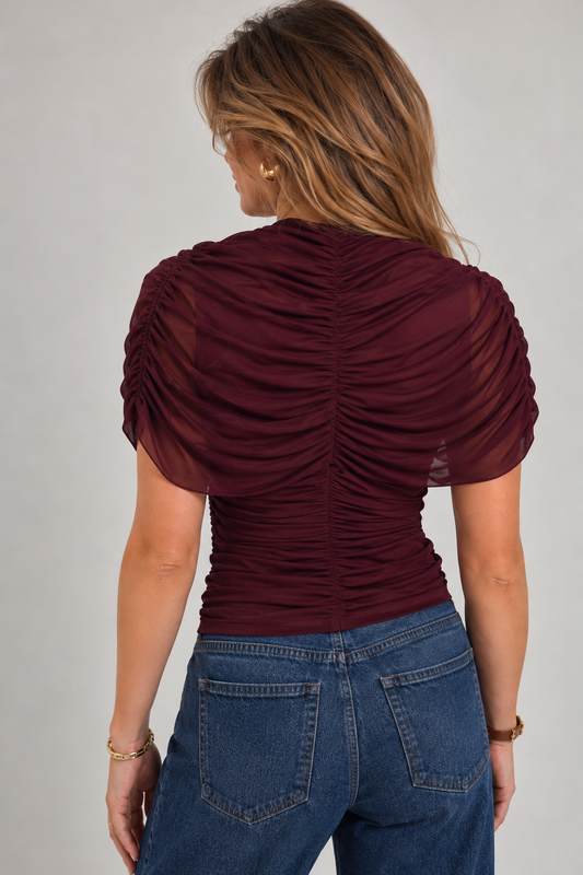 Gedrapeerde top boedeaux mesh