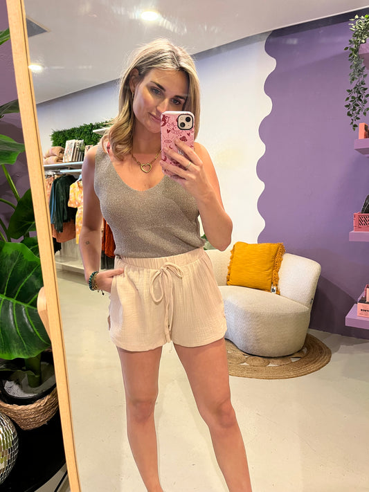 Top glitter taupe