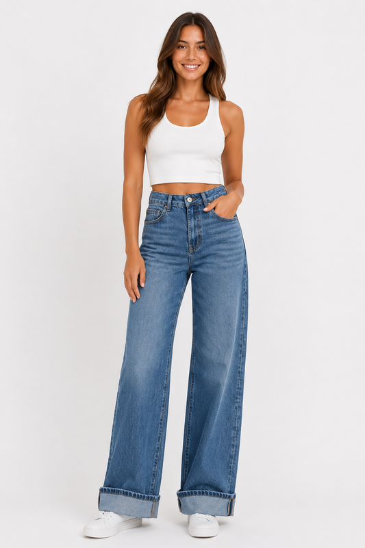 Wide leg jeans met omslag