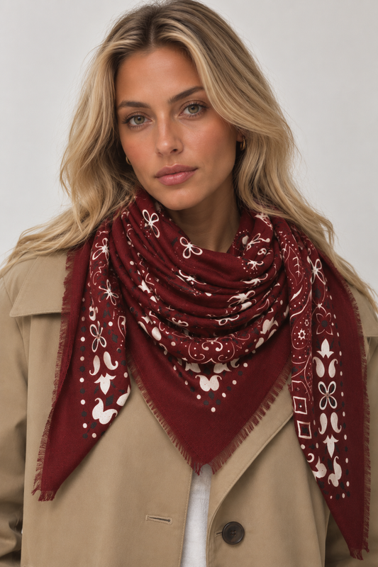 Paisley sjaal bordeaux rood