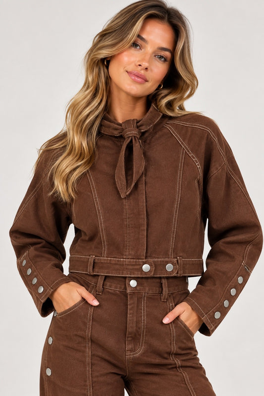 Camel/bruin denim jasje kort