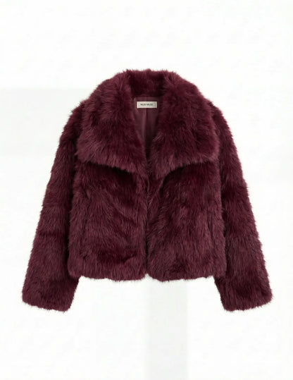 Korte bordeaux faux fur jas