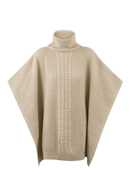 Gebreide Poncho met col zand