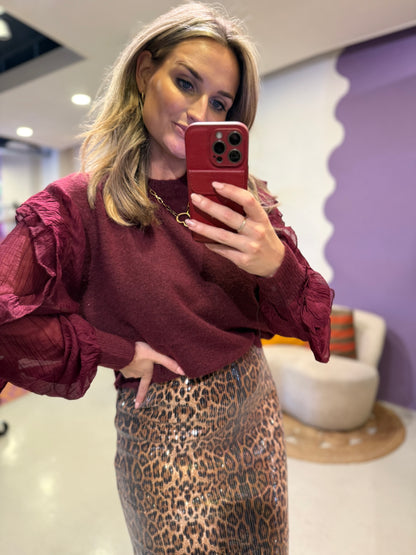 Gebreide trui met blouse mouwen bordeaux rood