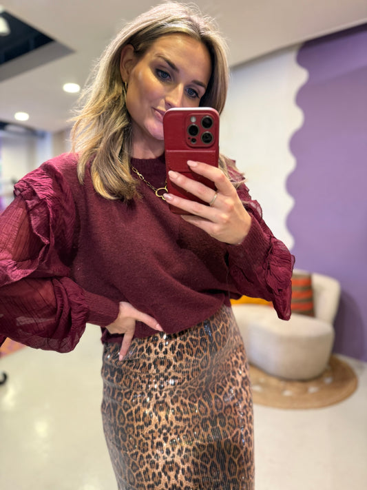 Gebreide trui met blouse mouwen bordeaux rood