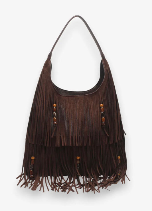 Fringe tas suede bruin