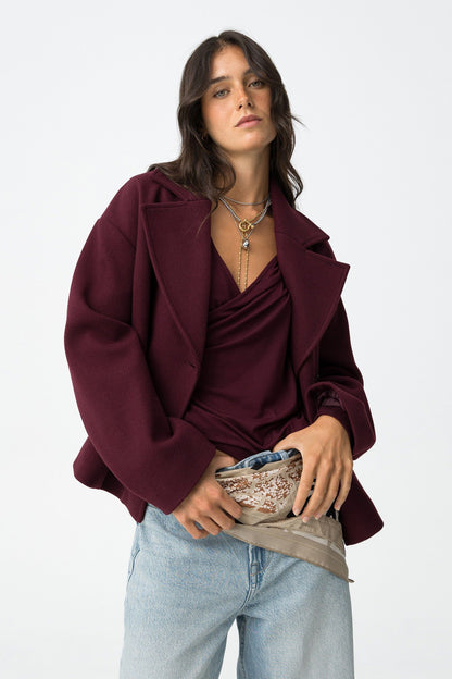 Korte mantel jas bordeaux rood